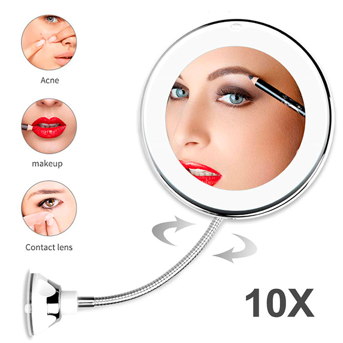 BeautyMirror, ogledalo s povećanjem, snažnim LED svjetlom i savitljivim držačem - Image 7