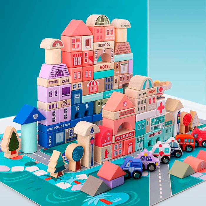 BlockCity, set kockica različitih oblika s praktičnom kutijom i prostirkom za igru - Image 4