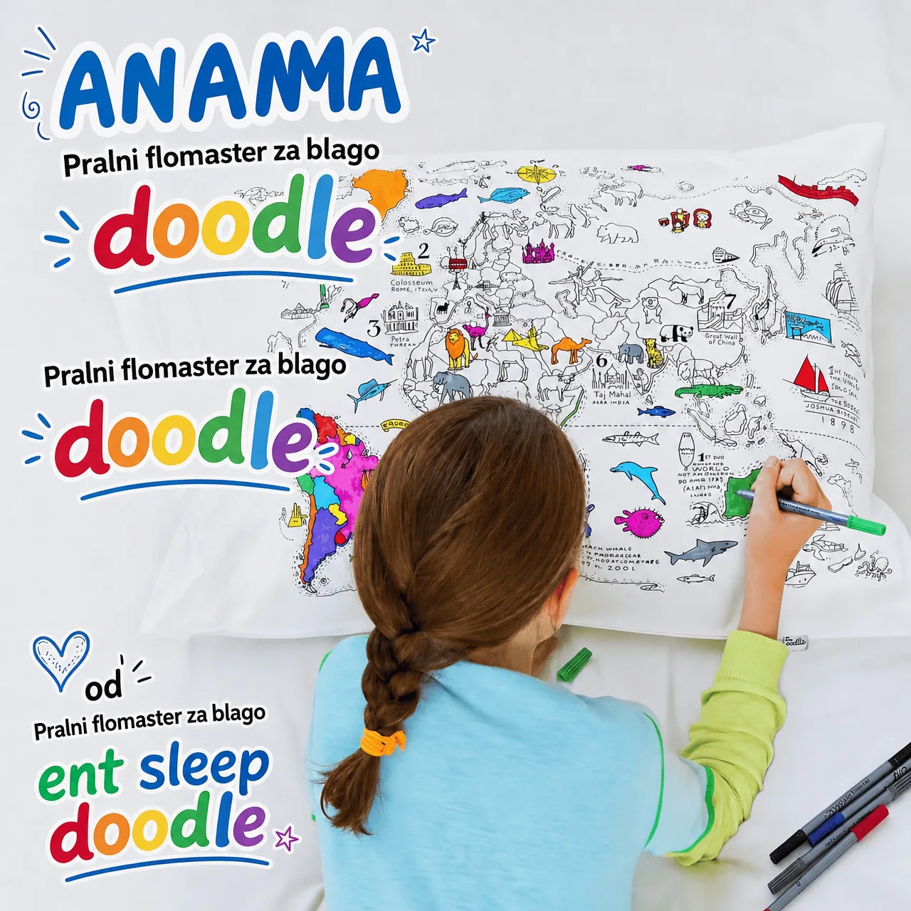 Obojite svoj jastuk – karta svijeta, ColoringPillow - Image 6