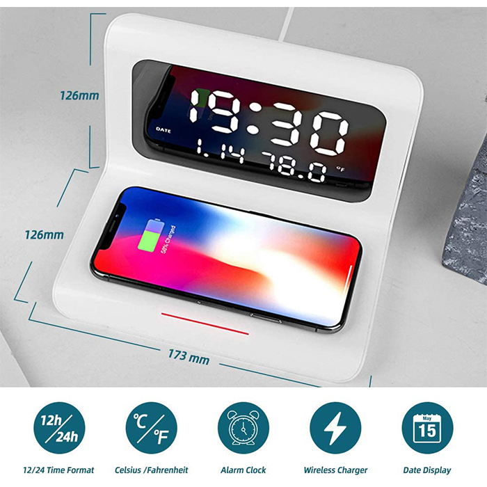 DigitalStation, postolje za punjenje s 4 funkcije: alarmom, kalendarom, termometrom i bežičnim punjenjem - Image 4