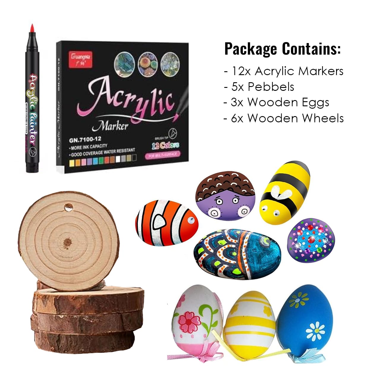 DiyAcrylic, kreativni set s akrilnim markerima, kamenčićima i drvom - Image 6
