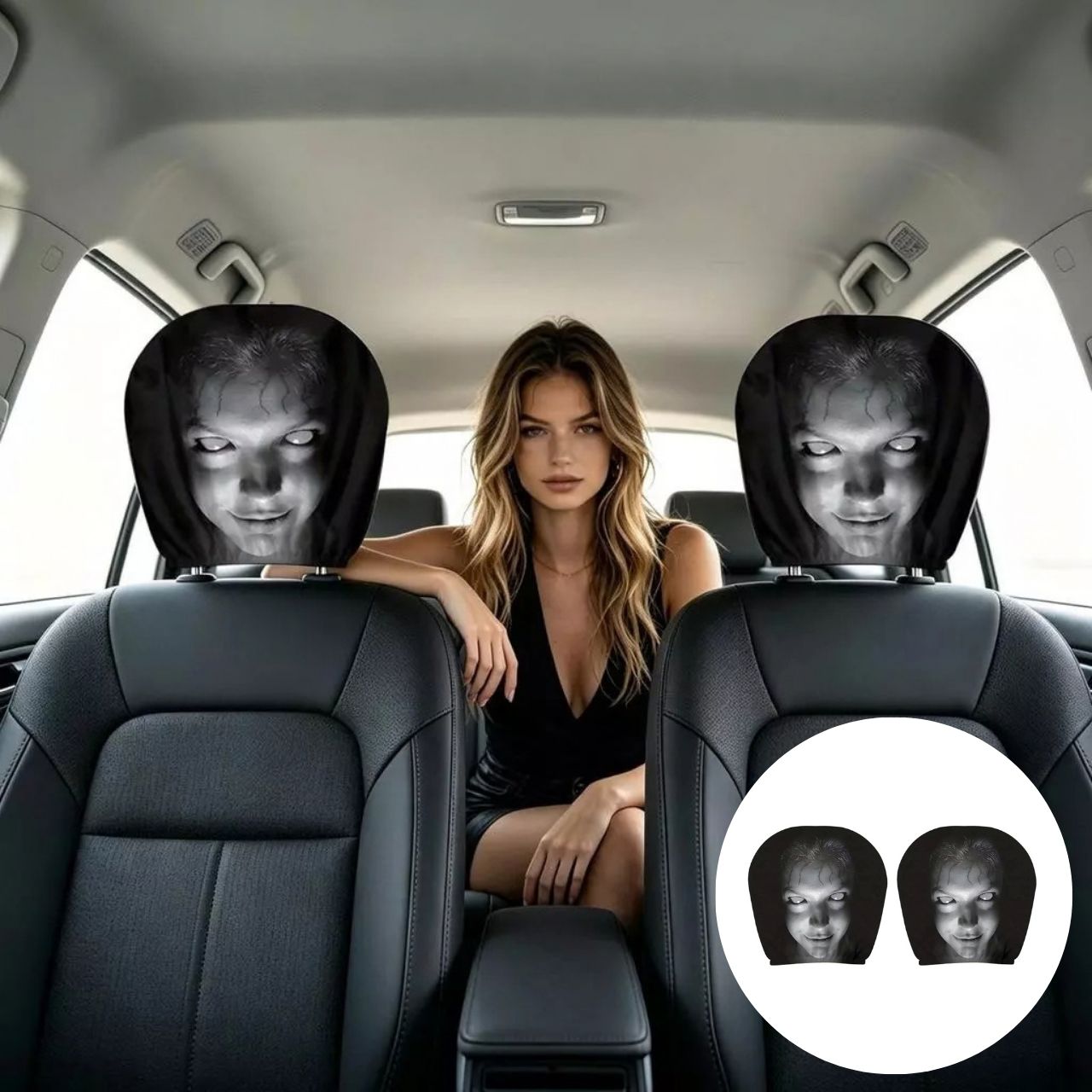 Strašne navlake za naslone za glavu u automobilu (2 komada), GhostFace - Image 2