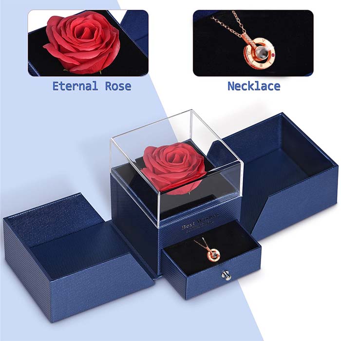 GiftBox, ogrlica s poklon kutijom i prekrasnom umjetnom ružom - Image 4
