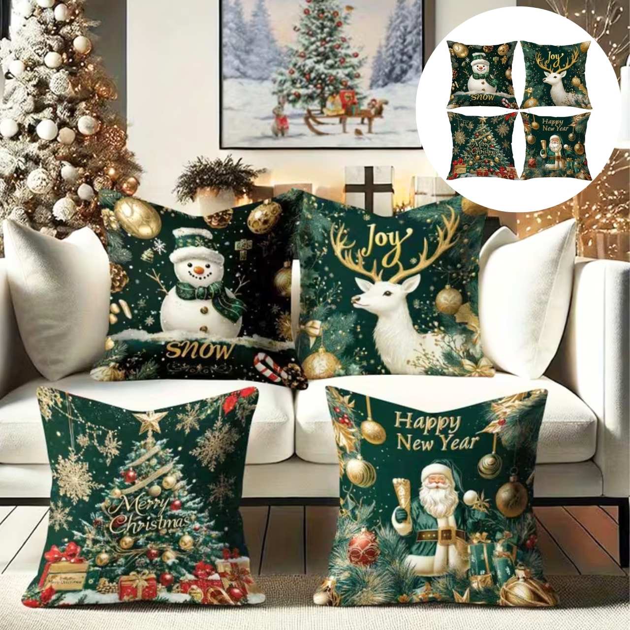 Božićne navlake za jastuke (4 komada), GreenXmass - Image 2
