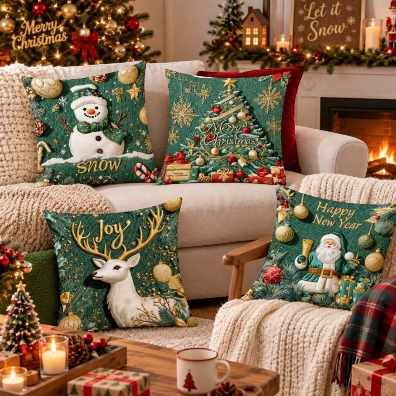 Božićne navlake za jastuke (4 komada), GreenXmass - Image 9