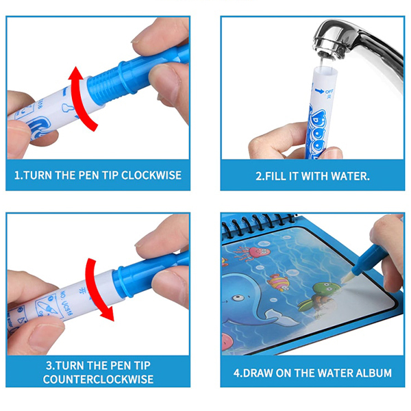 MagicWaterBook, set od 3 čarobne bojanke s vodenim olovkama za stvaranje bez prljavštine - Image 5