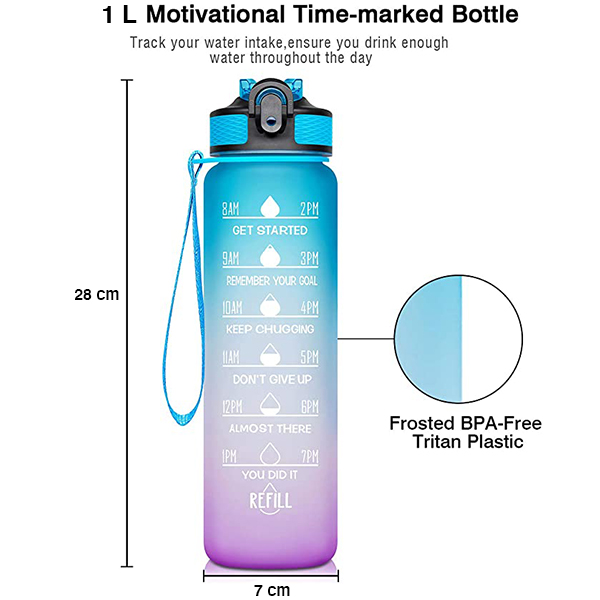 MotivationalBottle, boca za vodu s motivacijskim citatima i vremenskim oznakama (1000 ml) - Image 4