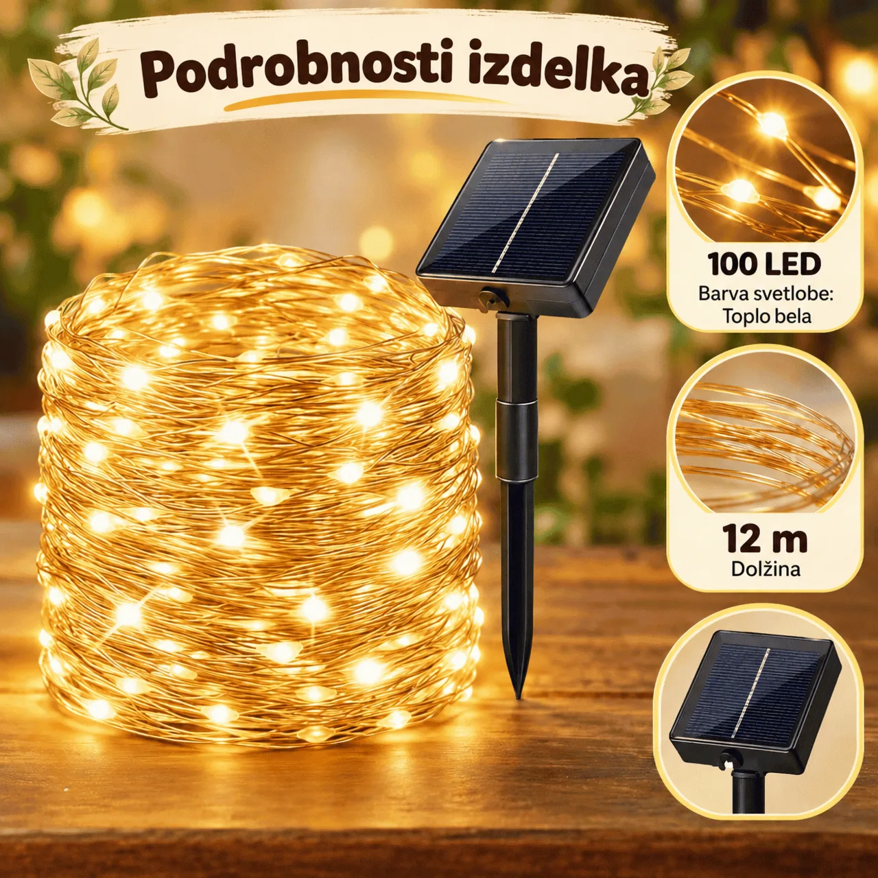 Solarne LED lampice na žici (12 m), YardLights - Image 2